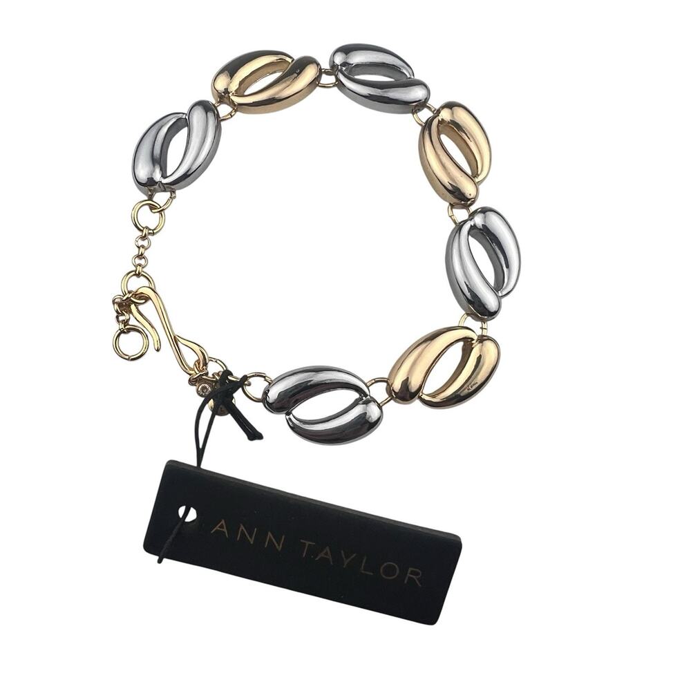 Anne Klein NWT Silver & Gold Tone Link Bracelet 8.5"-9.5"